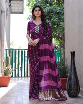 Classic Bandhej Design Wine Color Silk Saree
